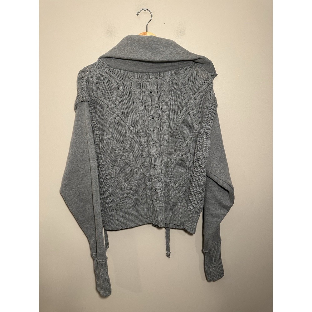 Anthropologie Pilcro Cable Laced Twofer Sweater Chunky Knit Collar Medium Grey - Picture 4 of 6